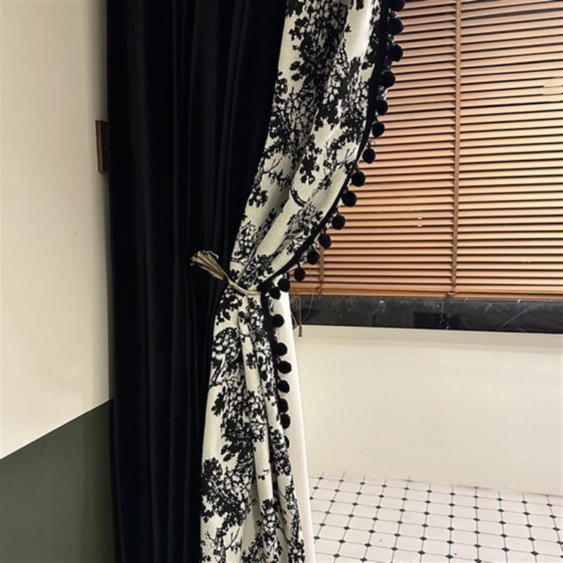 超酷暗黑色丝绒窗帘轻奢法式复古高遮光客厅阳台书房卧室小众黑白