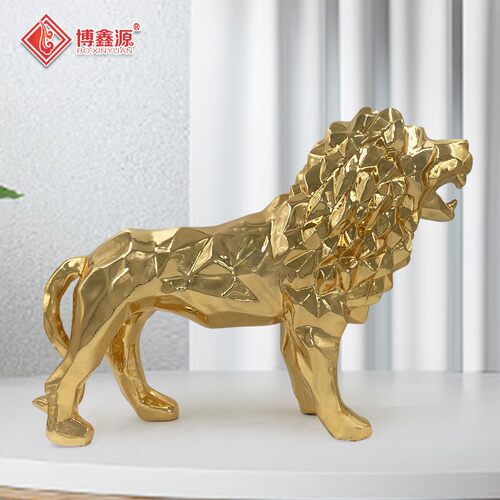 轻奢几何菱形买面狮子客厅落地摆件办公室展厅动物雕塑乔迁开业装