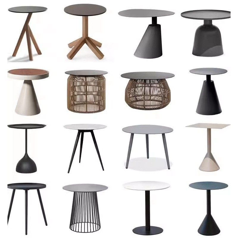 北欧户外茶几大理石圆形边几角几休闲藤编柚木小茶桌样板房间阳台