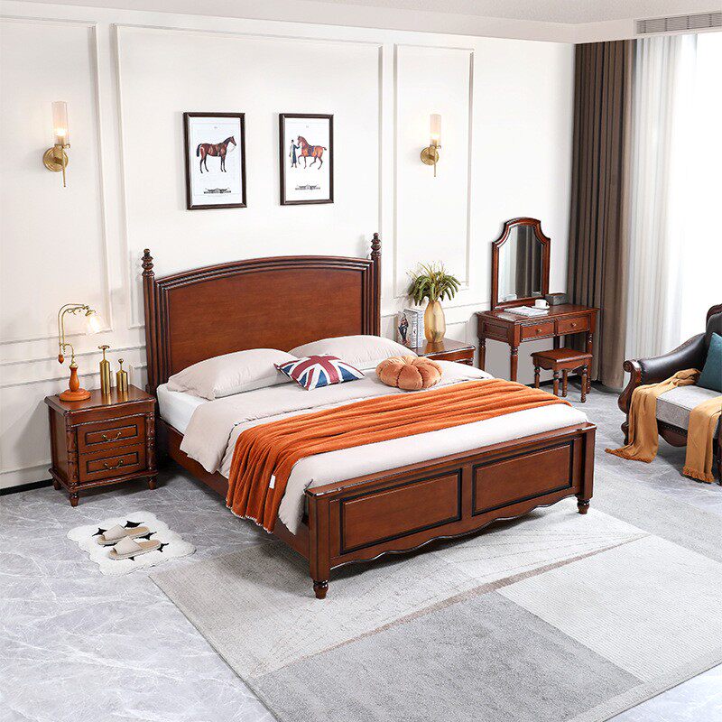 美式乡村实木床 简约箱体床1.8米卧室家具组合气压高箱储物双人床