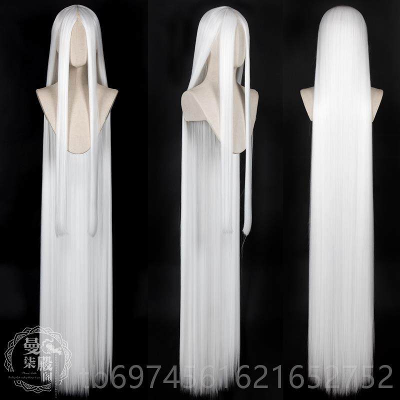 新款曼柒殿阁万用长直白发150scm色白色银色古装长直发高温丝黑co