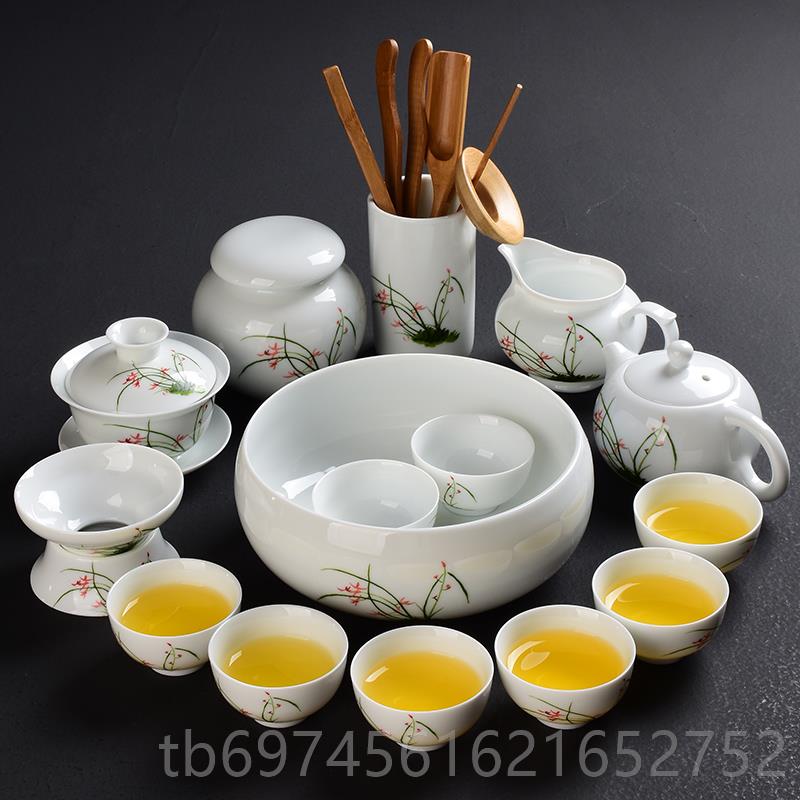 新款家用功夫茶具套装陶茶茶杯白瓷瓷L整套青花瓷茶杯泡盖碗具定