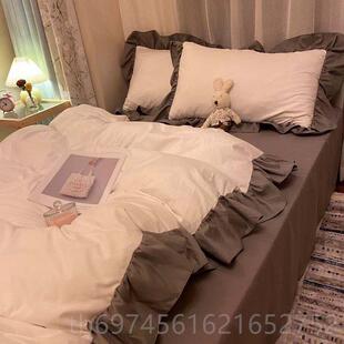 新款 被套学生三 少女心粉色花2m四边件套公主风纯色舍床单床笠宿款