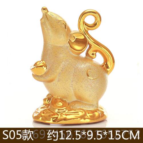 新款2201年十二生肖件金色瓷陶储蓄罐招财金猴金狗金摆鼠金龙小存