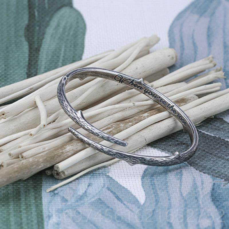 新款荆棘s92礼5纯银手镯子复古风开口男倘简约侣饰品物 若情你是