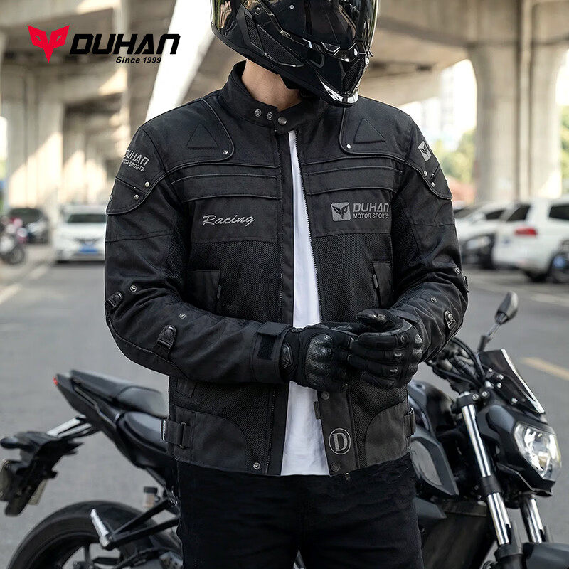 杜汉夏季骑行服防雨水机车夹克赛车服通勤防摔骑士服套装男