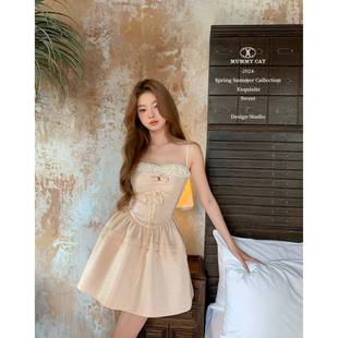 Mummy 吊带连衣裙 Cat下蛋喵 日杂千金精致甜美蝴蝶结绑带蕾丝短款