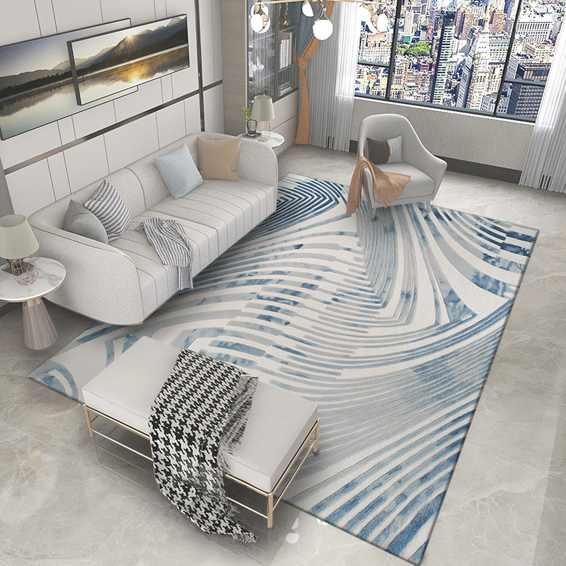 纯进口羊毛现代简约客厅茶几卧室书房家用手工抽象天蓝色定制地毯