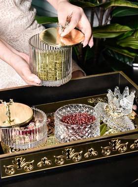 欧式创意果盅装糖果的玻璃罐子收纳罐锤纹玻璃糖盒透明带盖糖果罐