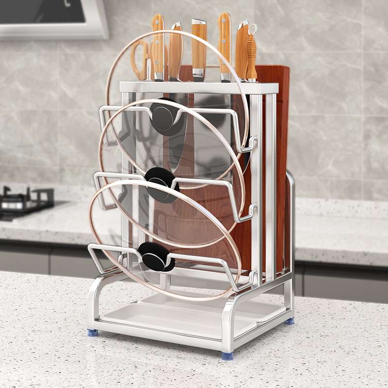 304不锈钢锅盖架多功能厨房置物架刀架壁挂式免打孔多层砧菜板架