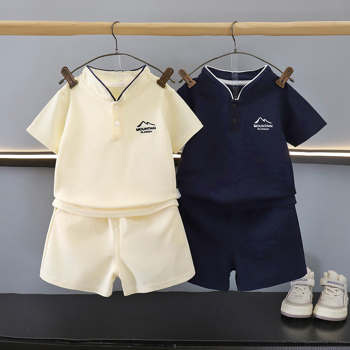 儿童套装立领夏季新款男童polo衫珠地棉夏装短袖短裤男孩半袖童装