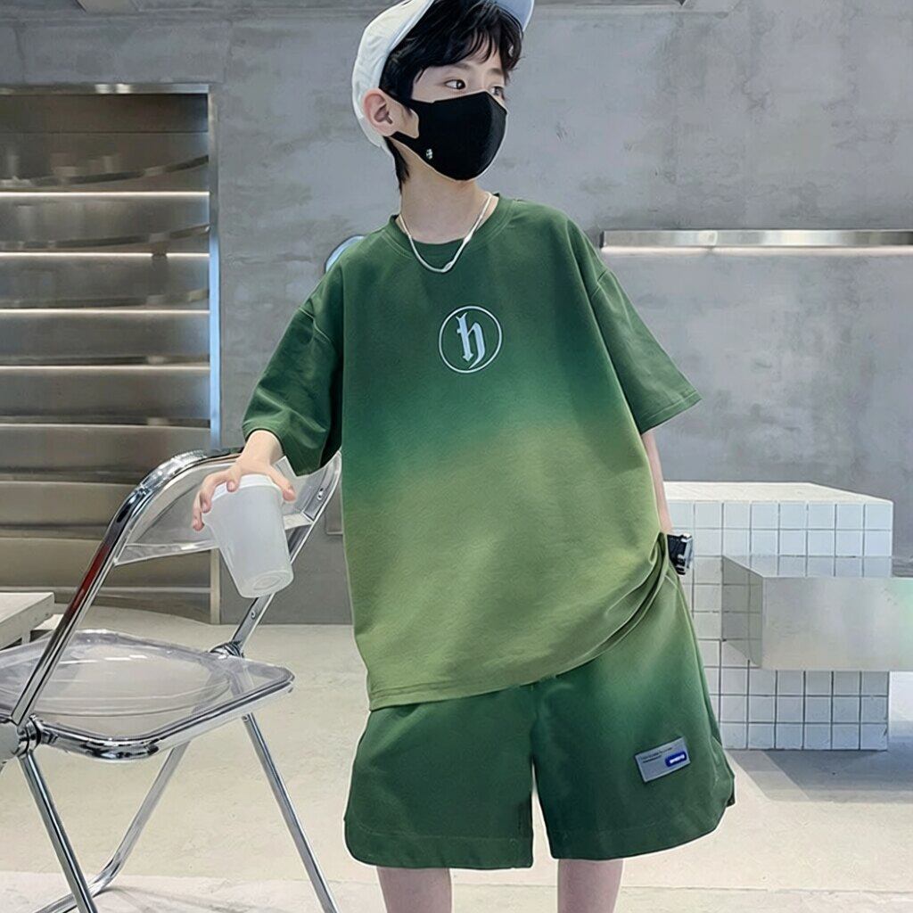 儿童夏季短袖套装男童夏装新款中大童男孩衣服渐变短袖短裤