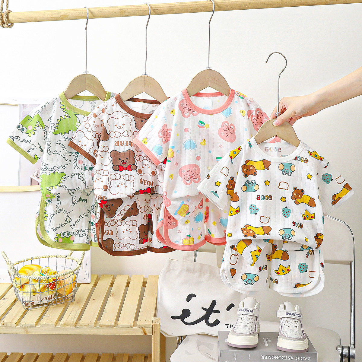 儿童短袖短裤套装夏季纯棉新款男童夏款衣服薄款女童衣服童装