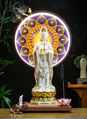 净瓶观世音菩萨像南海观音站立像家用供奉装饰佛像投射灯禅意摆件