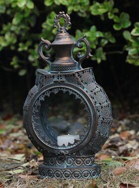 SHANGPIN覆古怀旧桌面摆件庭院装饰风灯铁艺做旧烛台工艺品