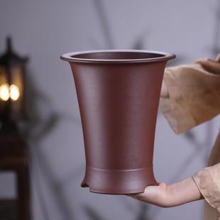 清香阁紫砂紫泥平口高兰花盆宜兴手工蕙兰墨兰桌面古典大口径花器