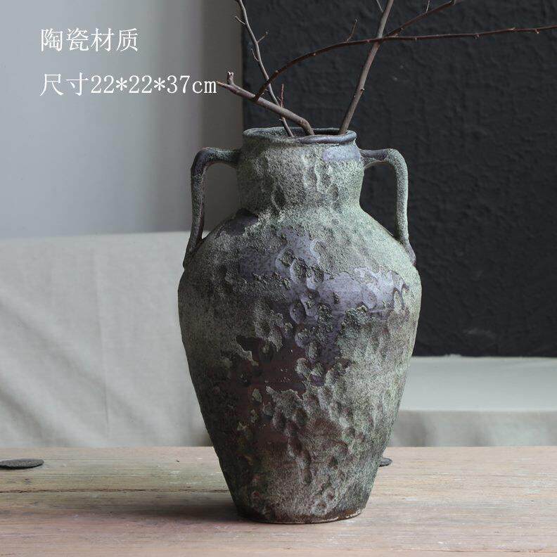 高档插花侘寂陶瓷陶花瓶做旧复古摆件手工粗陶瓶装民宿器ins风风