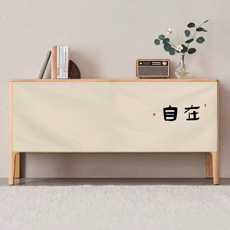 电视柜遮挡帘免打孔帘子厨房开放格杂物防尘帘自粘滑轨魔术贴布帘