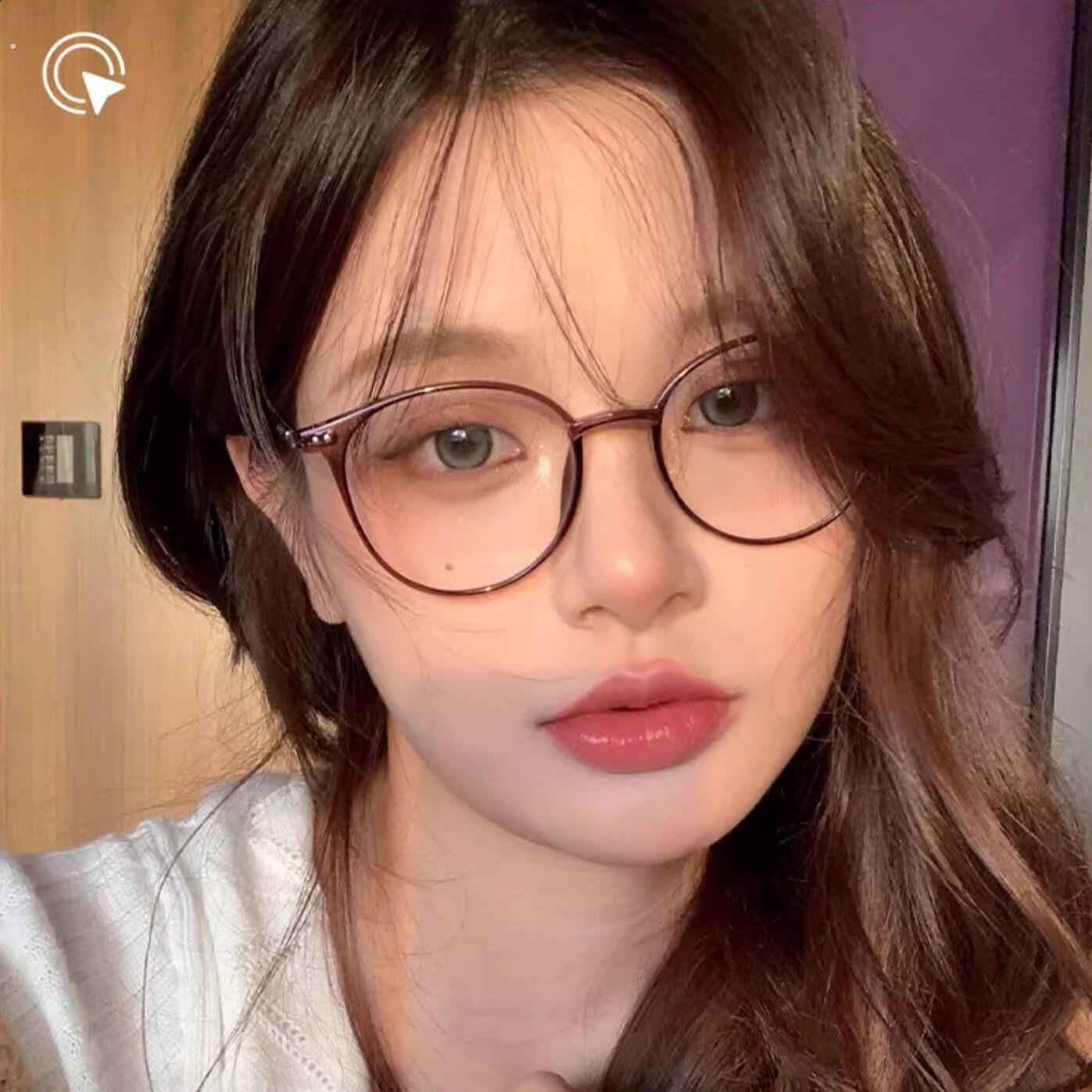 超轻近视眼镜复古眼镜框女圆框眼镜架冷茶色可配度数素颜神器