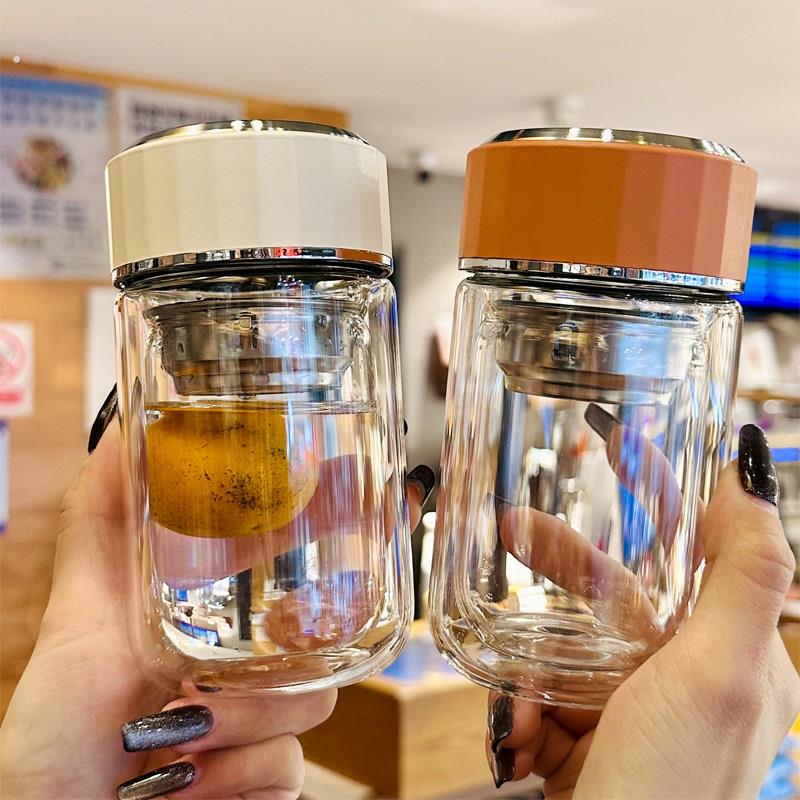 水杯女士新款高颜值高硼硅双层玻璃杯耐高温泡茶杯子可携式小巧迷