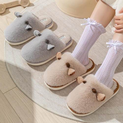 棉拖鞋女冬季居家室内柔软厚底防滑情侣外穿毛绒棉鞋男冬