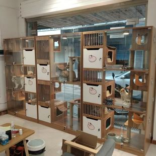 猫别墅实木笼子玻璃猫柜宠物猫屋家用展示柜大型寄养笼三层猫咪窝