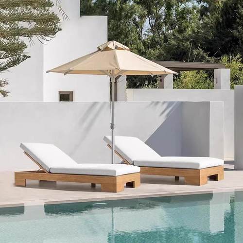 户外躺床露台北欧柚木躺椅泳池设计师沙滩椅实木家具架空层休闲椅
