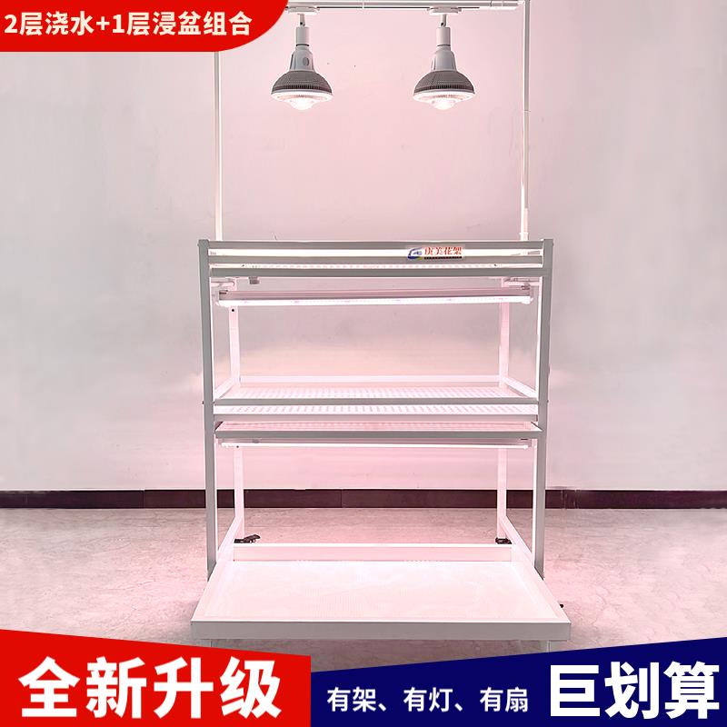 浇水浸盆花架阳台落地阶梯式多层多肉排扇补光灯不锈钢花盆置物架