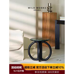 野作东方系列半月几中古实木大理石沙发创意边几矮茶几现代新中式