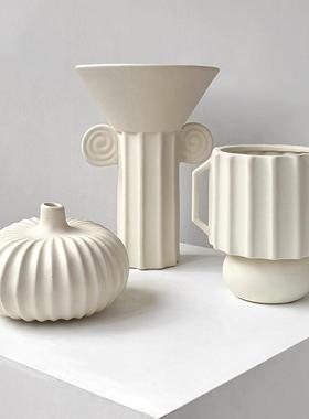 态生活诧寂风罗马柱磨砂陶瓷花瓶客厅民宿样板间干花插花装饰摆件