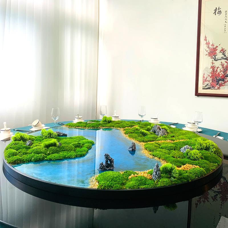 酒店餐桌花艺圆桌中间转盘创意装饰摆件饭店餐厅桌面永生苔藓造景