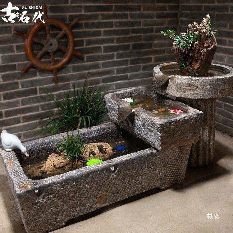 老旧石槽鱼缸鱼池石头石缸养鱼户外庭院石磨青石马槽景观流垒德株