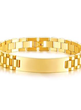 饰品钛钢男士弯牌手链可刻字表带情侣女不锈钢-409