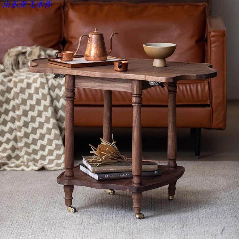 黑胡桃木边几置物架可移动折叠咖啡桌沙发茶几推车边柜创意角几,住宅家具,角几/边几,淘宝优惠券,粉丝福利购,淘宝优惠卷