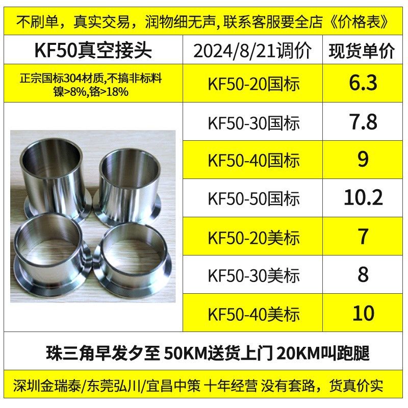 KF50不锈钢法兰接头 快装卡盘 KF16 KF25 KF40  长度50mm焊接法兰