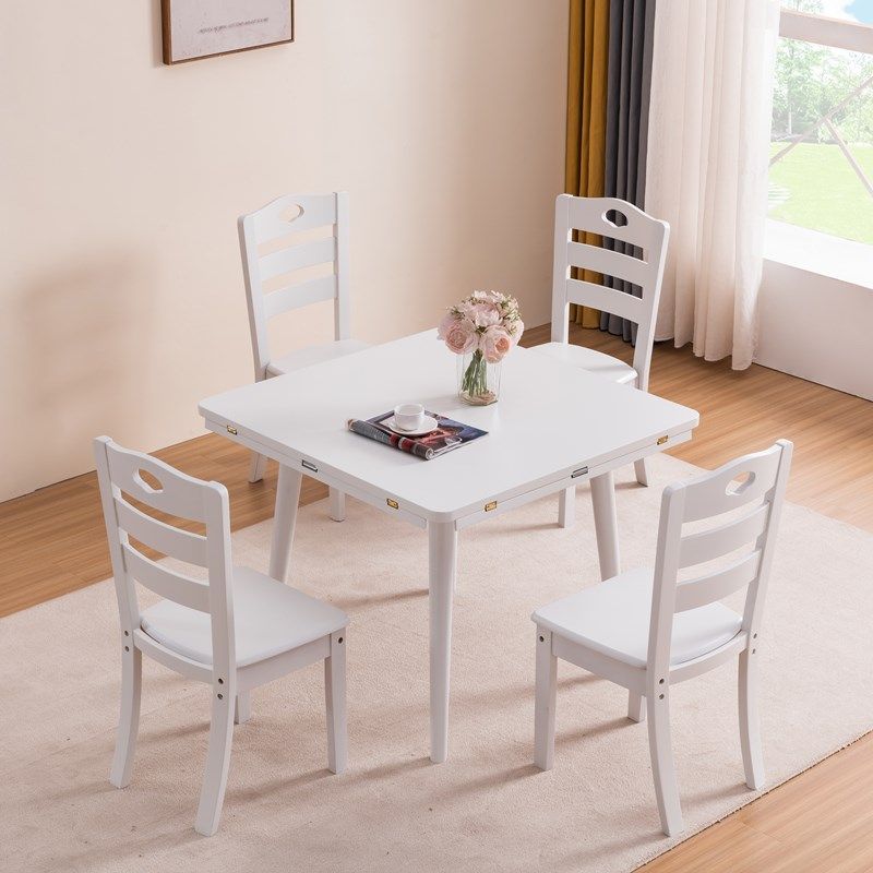 全实木方桌可变圆桌小户型家用现代简约可伸缩折叠餐桌椅组合