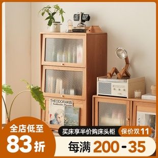 樱桃木家具玻璃展示柜储物柜置物柜 实木书柜日式 星木诺 森屿边柜