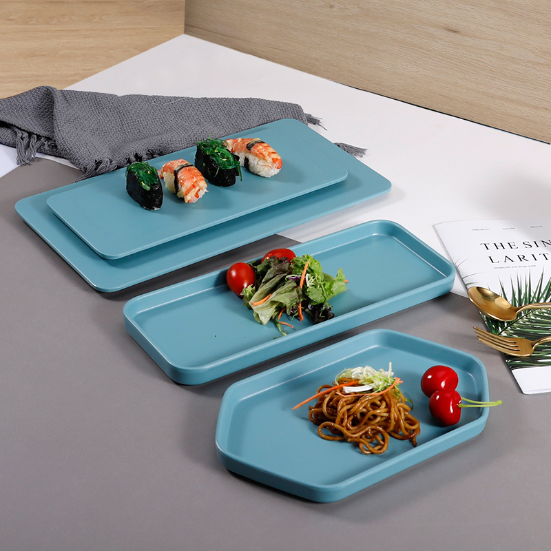 北欧兰仿瓷餐具火锅配菜长方形韩式烤肉餐厅塑料商用寿司盘子平盘