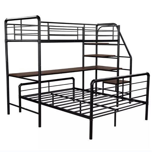 Loft Bed Twin over full Metal Frame Bed with Desk and Ladder
