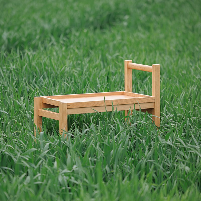 实木边几樱桃木茶几日式北欧简约风小户型双层可移动滑轮原木边桌