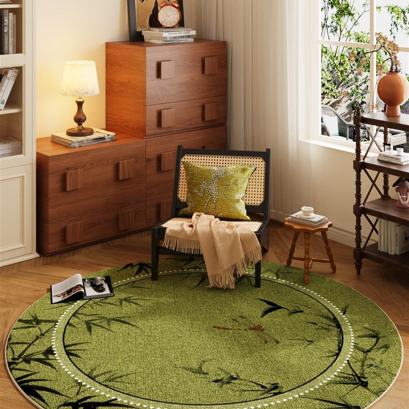 绿色中古风卧室地毯圆形衣帽间书房休闲区转椅地垫梳妆台脚垫耐脏,居家布艺,地毯,淘宝优惠券,粉丝福利购,淘宝优惠卷