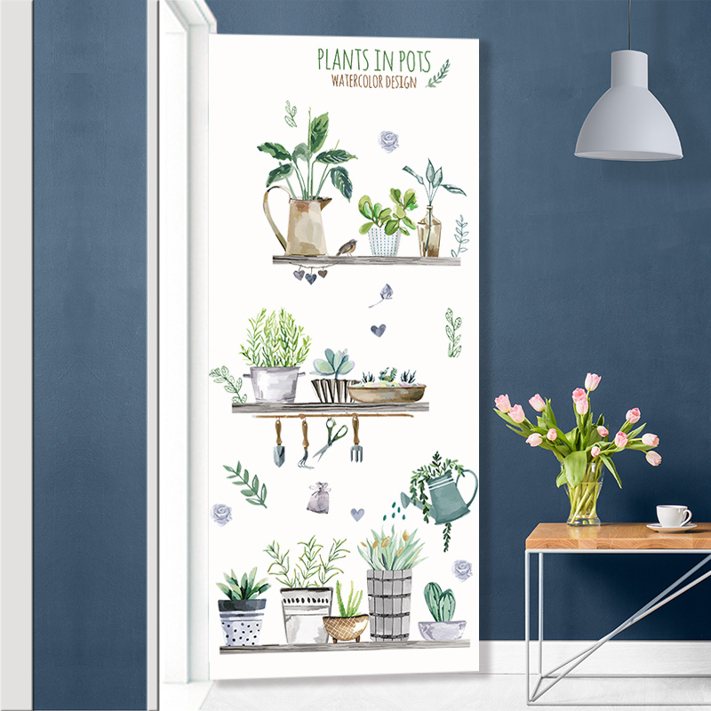 墙贴绿植卧室墙壁纸自粘门贴纸房门上装饰玻璃贴画创意个性3d立体