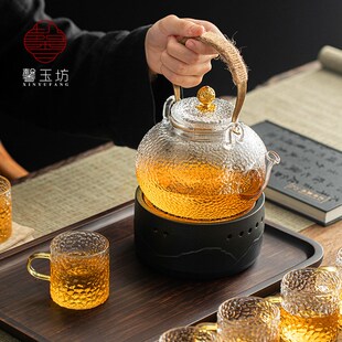 锤纹玻璃提梁壶山川温茶炉整套家用煮水果花茶壶蜡烛加热轻奢茶具
