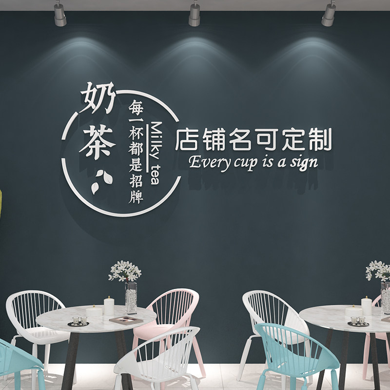 奶茶店墙壁装饰背景墙面贴纸画3d立体甜品蛋糕创意布置玻璃门自粘