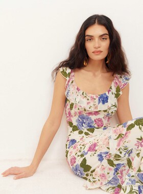 Reformatio* 夏季法式复古荷叶边雪纺长裙气质碎花鱼尾连衣裙沙滩