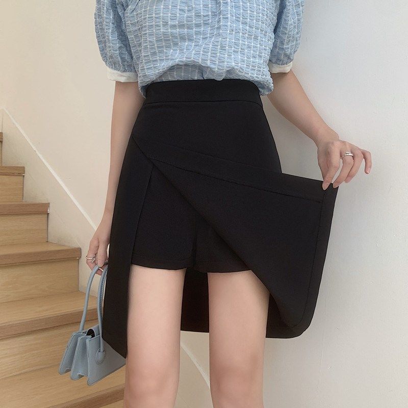 半身裙女胖mm遮肚裤裙开叉裙子裙裤黑色西装短裙小个子中裙a字裙