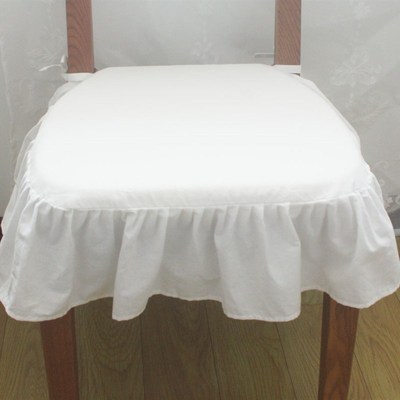 本白色灰蓝全棉花边坐垫椅子垫4CM厚度 简约绑带布艺 套子可脱卸