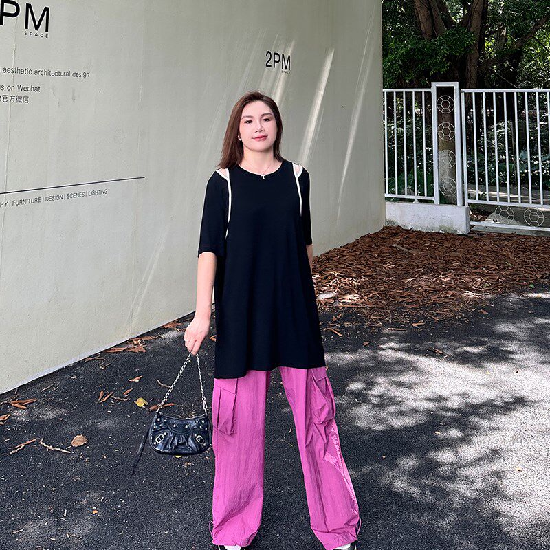 心存真大码女装漏肩上衣夏季新款200斤胖妹妹mm宽松显瘦中长T恤