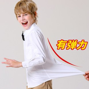 演出服 小学生中大童校服长袖 男童白衬衫 纯棉儿童弹力白色衬衣短袖