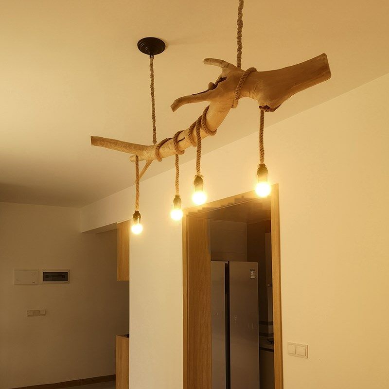 研木社木美麻绳吊灯艺术创意个性特色家居客餐厅民宿原树木装饰灯,家装灯饰光源,客厅吊灯,淘宝优惠券,粉丝福利购,淘宝优惠卷